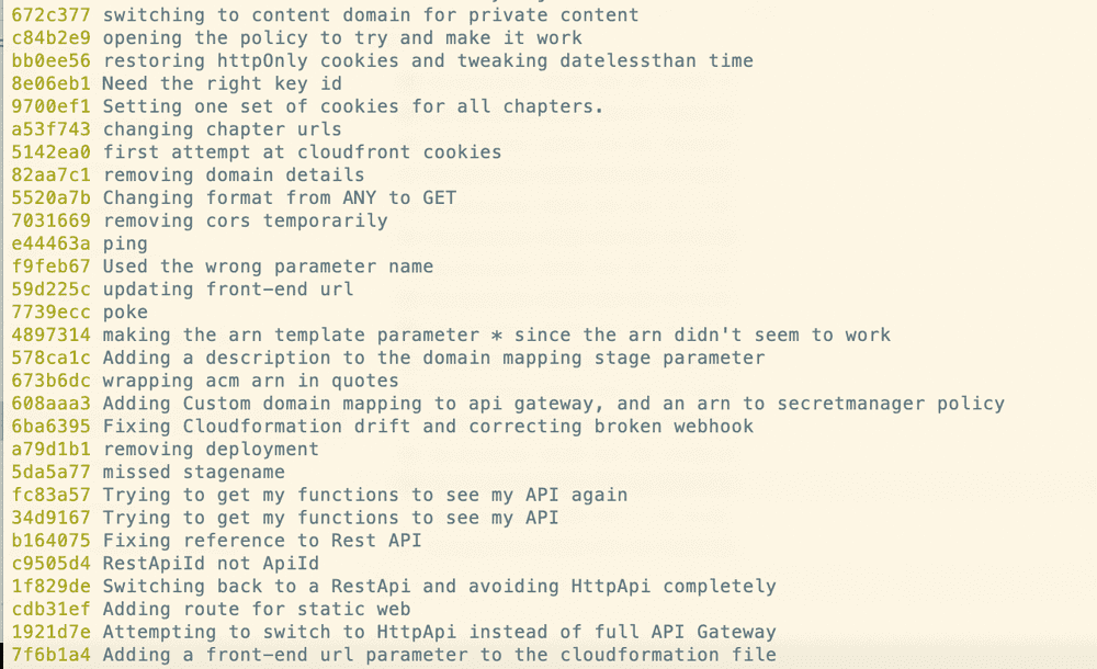 a snippet of my git history