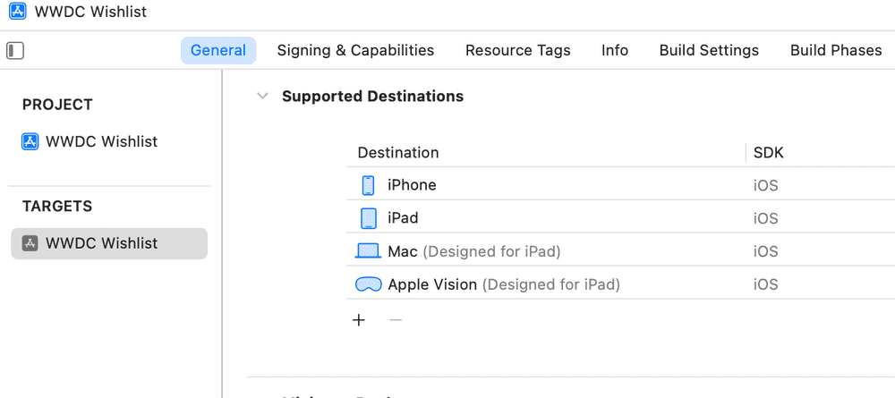 Xcode 15 Supported Destinations screen